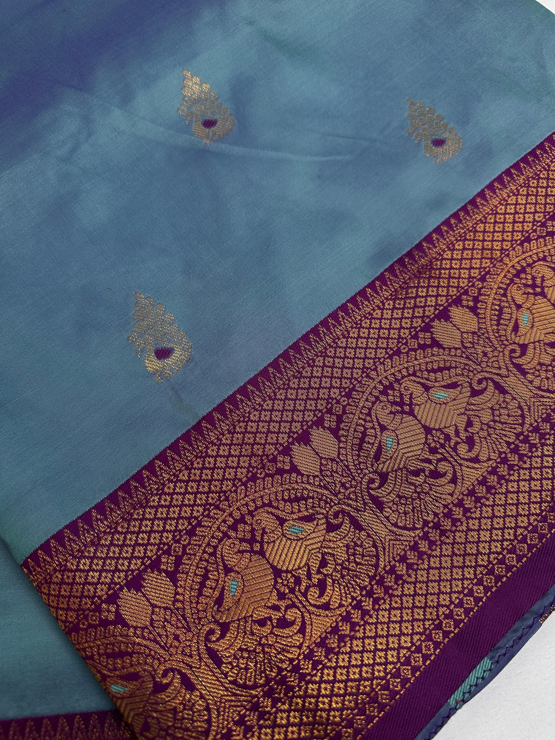Blue Purple Paithani Silk Saree - 