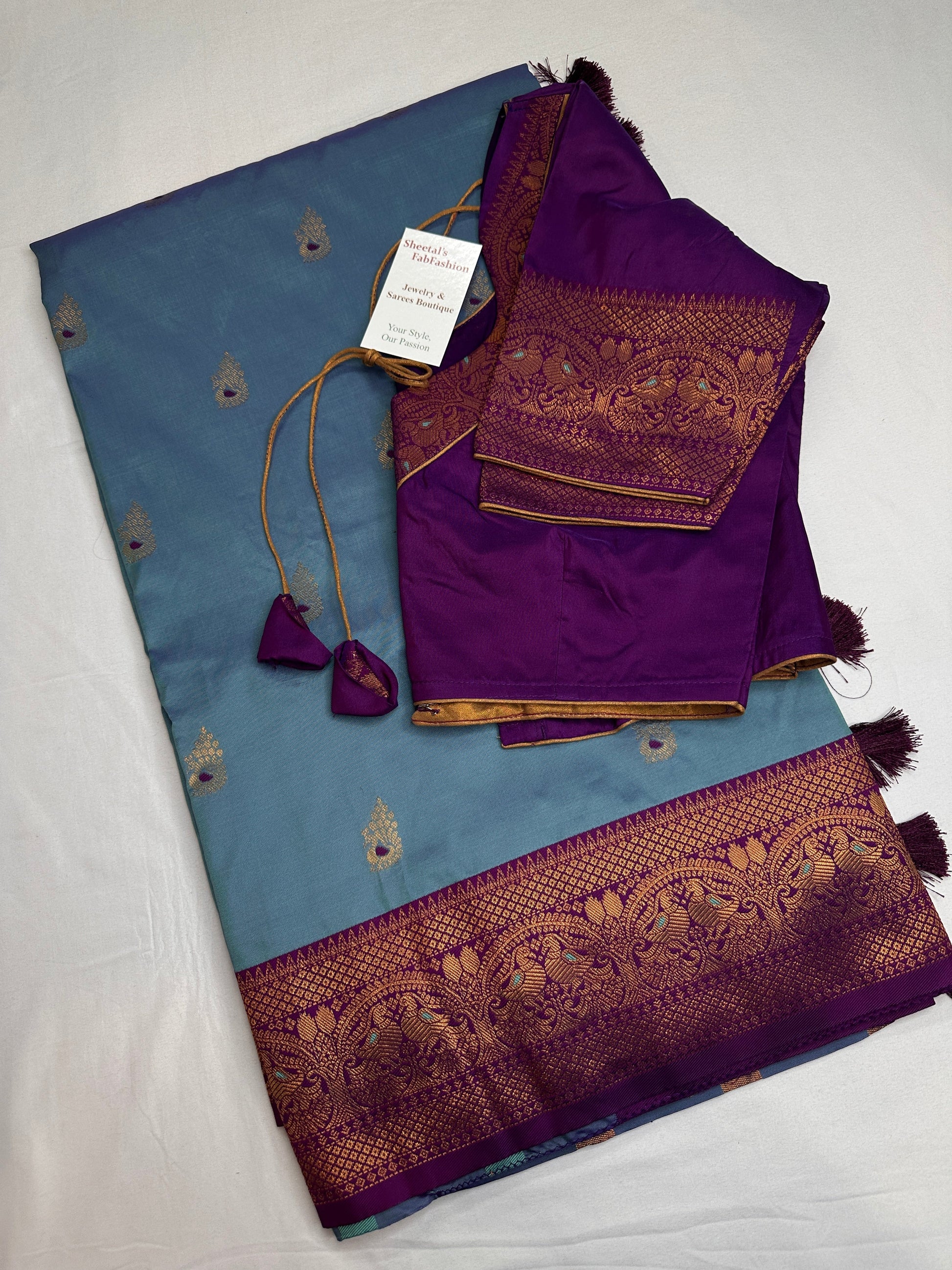 Blue Purple Paithani Silk Saree - 