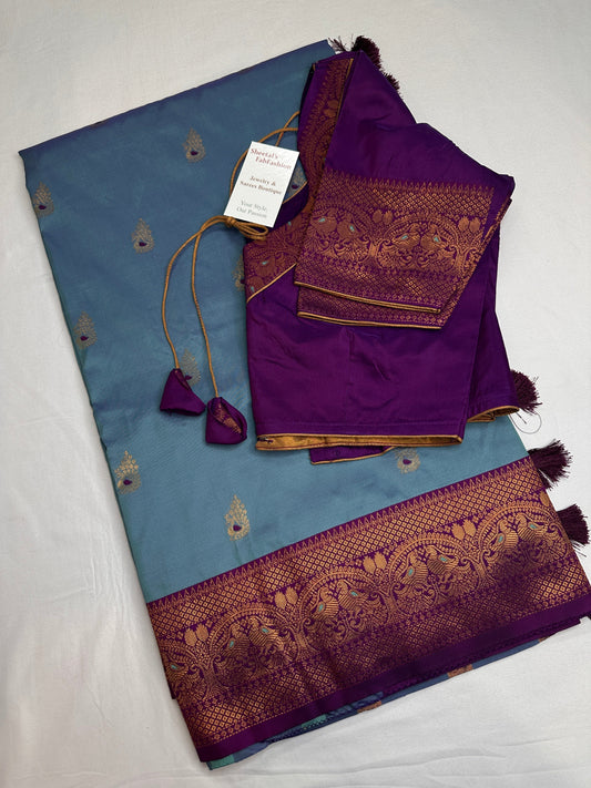 Blue Purple Paithani Silk Saree - 