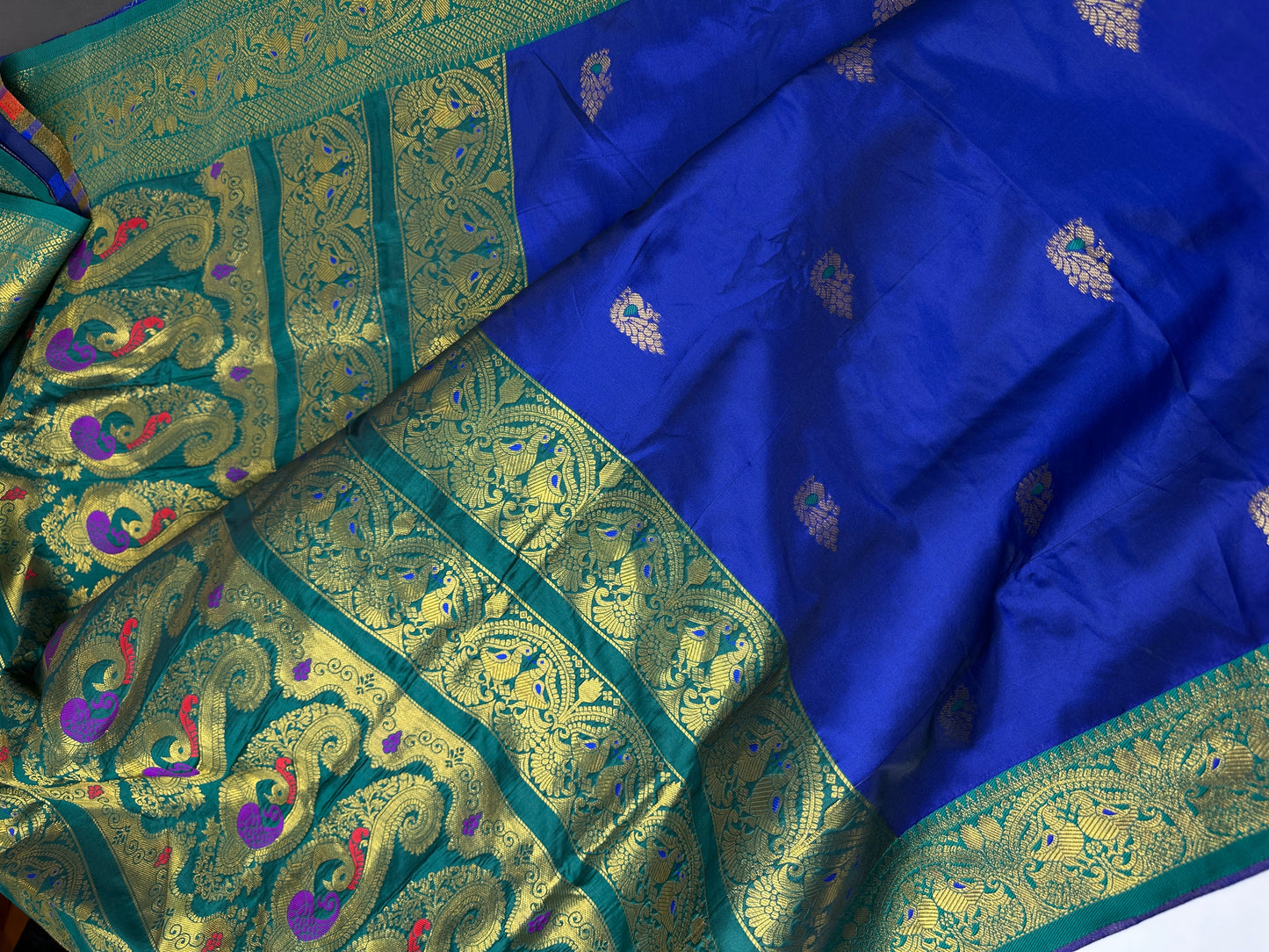 Blue Green Paithani Silk Saree - 