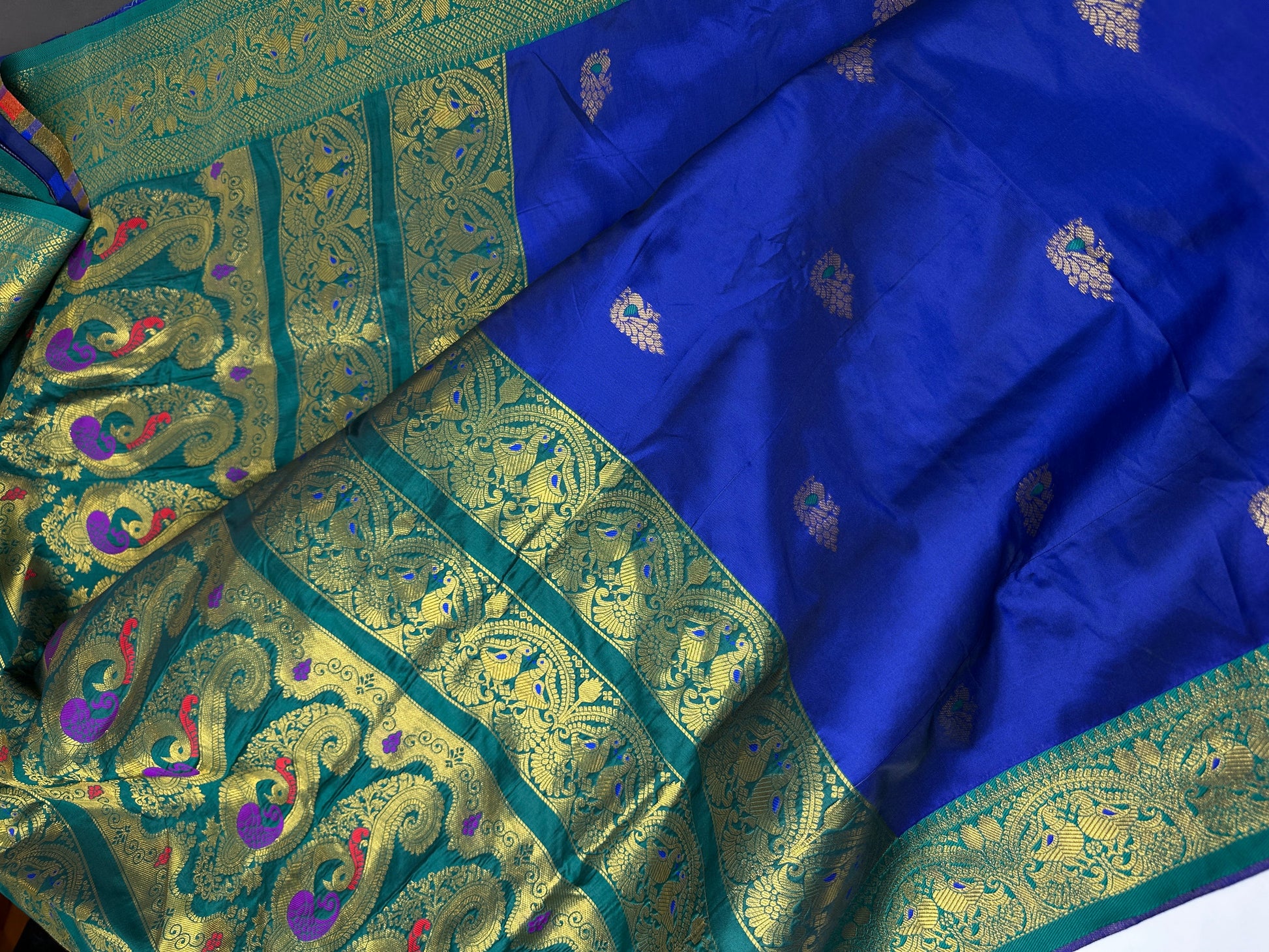 Blue Green Paithani Silk Saree - 
