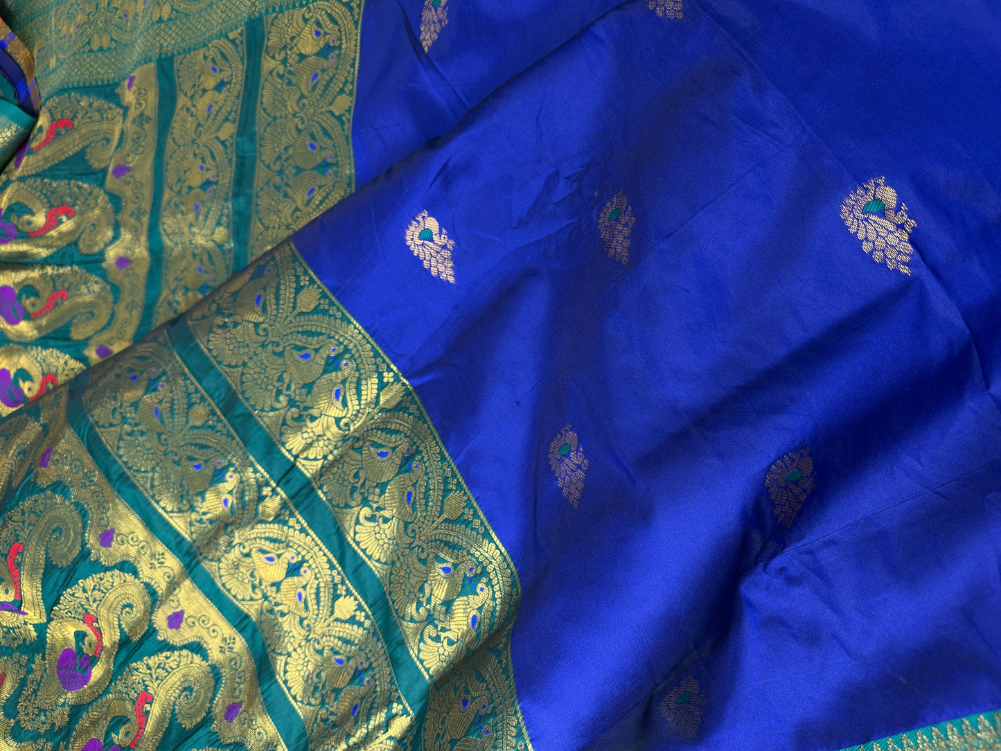 Blue Green Paithani Silk Saree - 