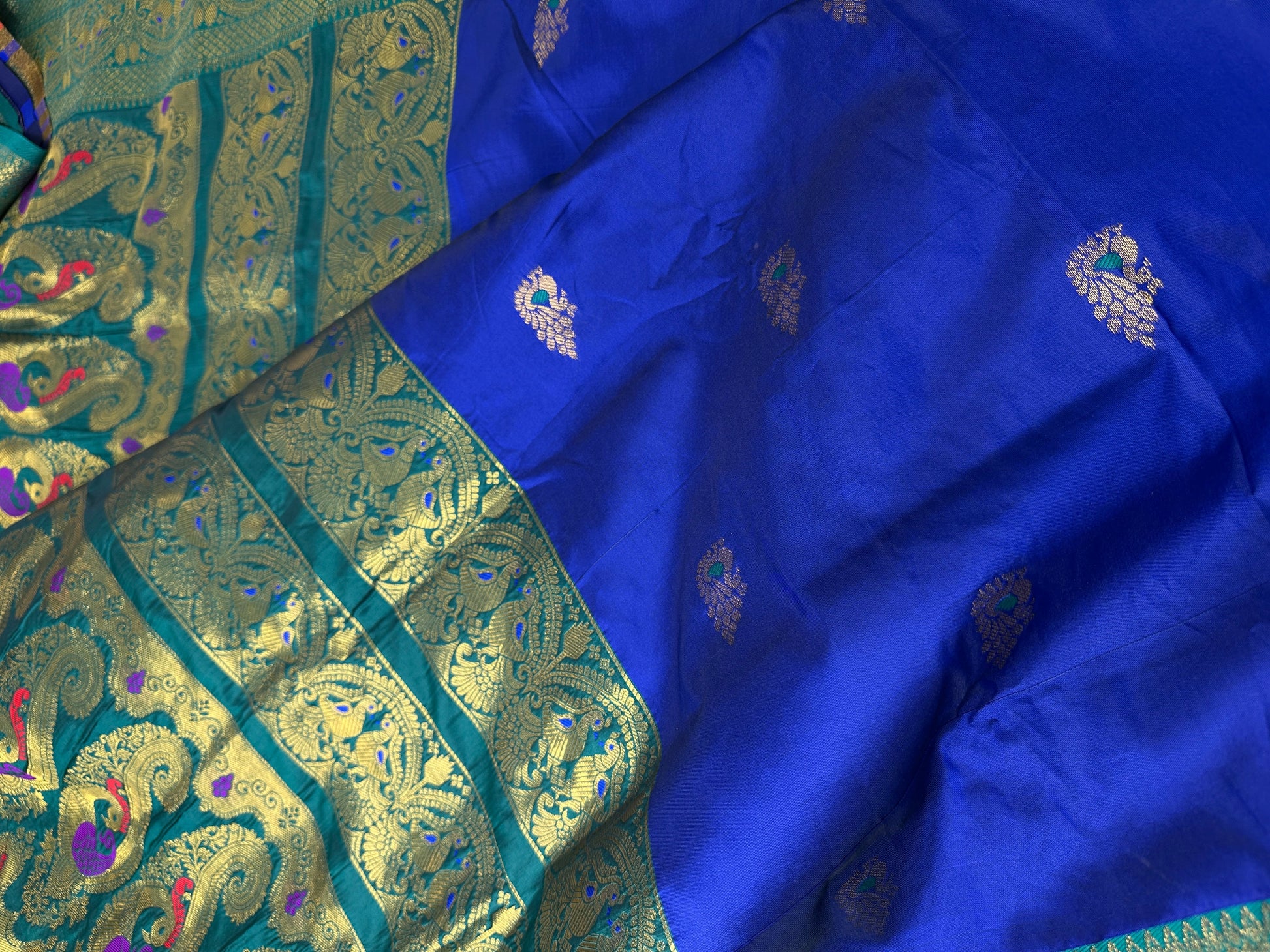 Blue Green Paithani Silk Saree - 