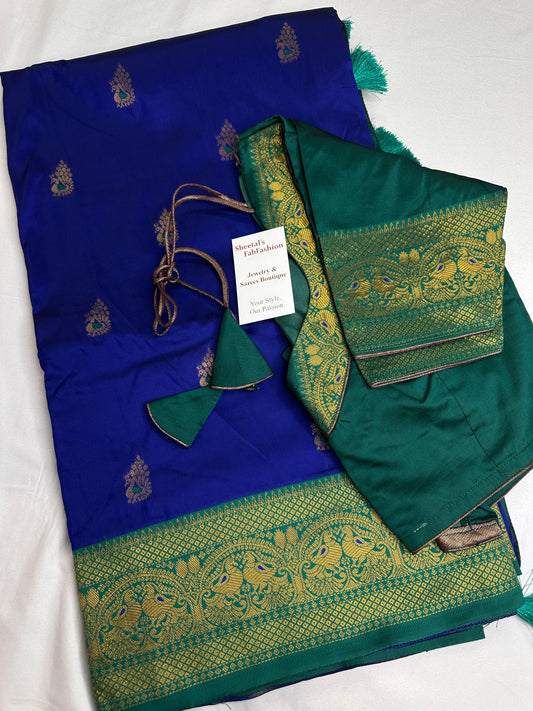 Blue Green Paithani Silk Saree - 