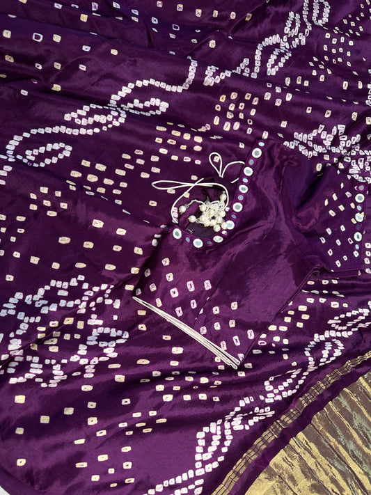 Bandhani Bhandej Purple Modal Silk Saree - 