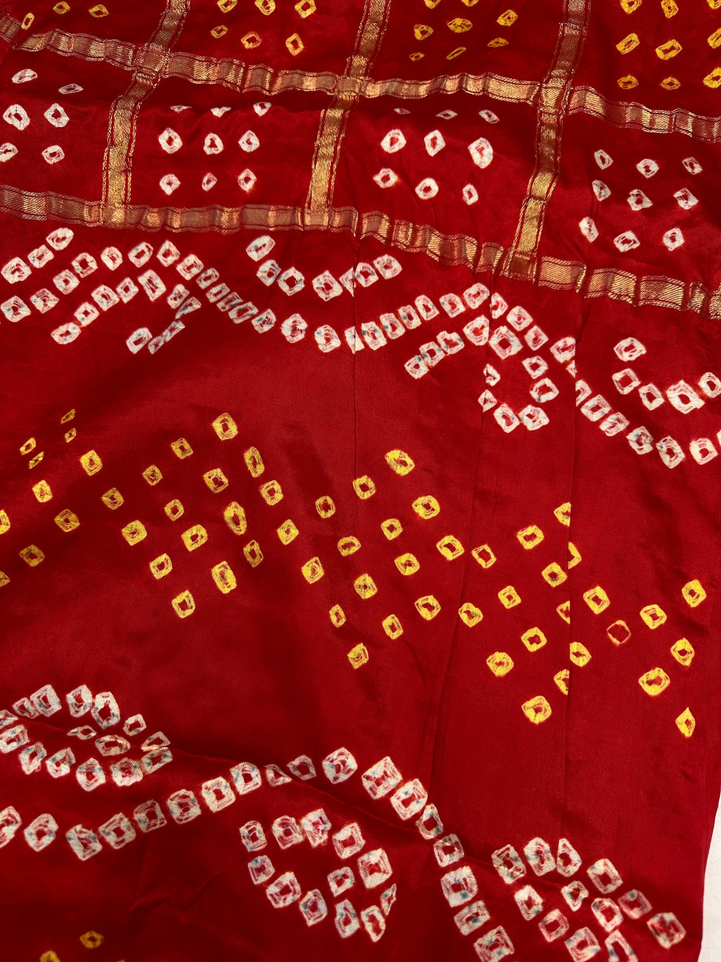 Bandhani Bhandej Gharchola Modal Silk Red Saree - 