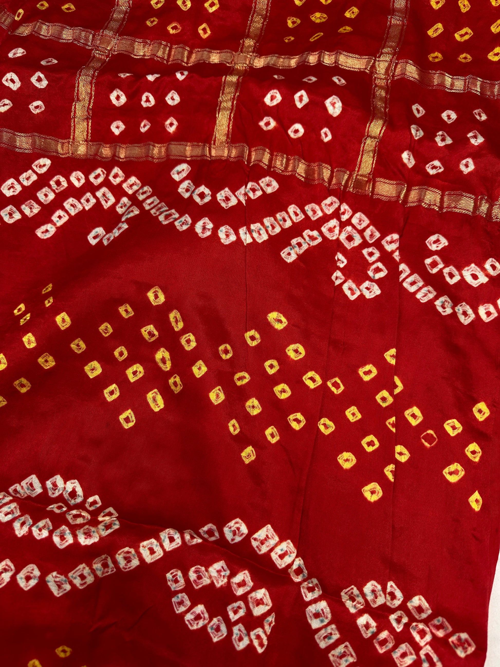 Bandhani Bhandej Gharchola Modal Silk Red Saree - 