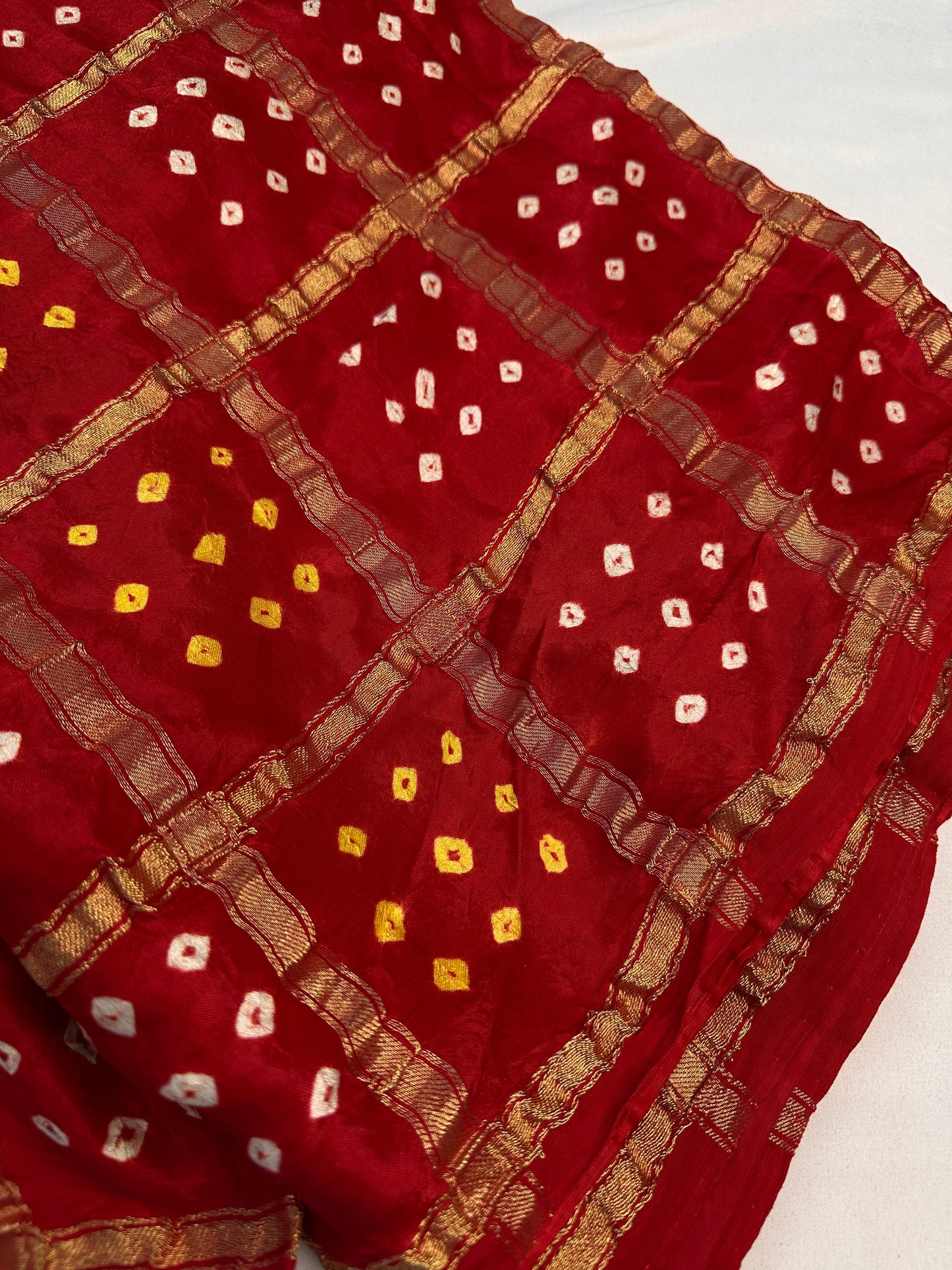 Bandhani Bhandej Gharchola Modal Silk Red Saree - 