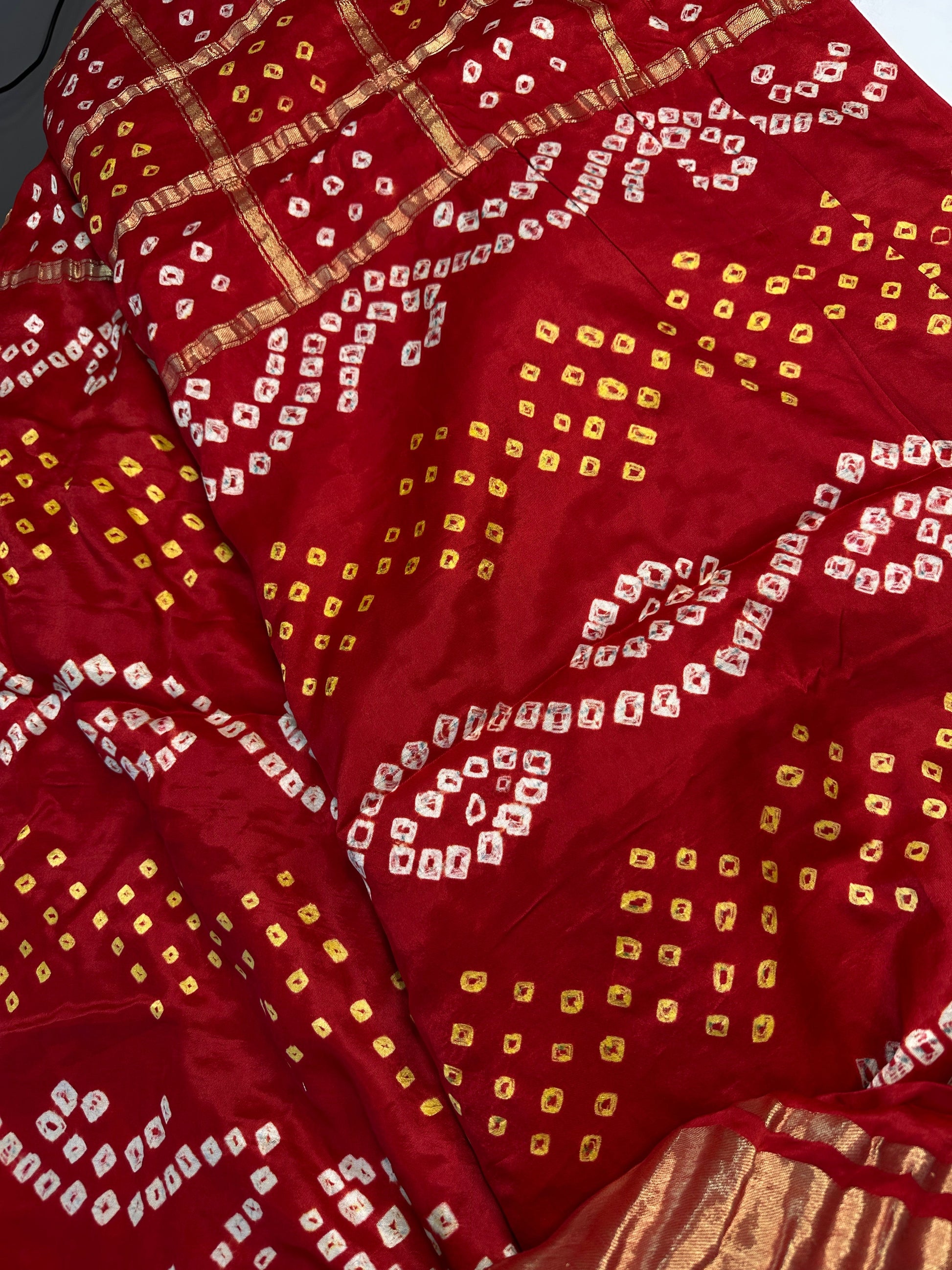 Bandhani Bhandej Gharchola Modal Silk Red Saree - 