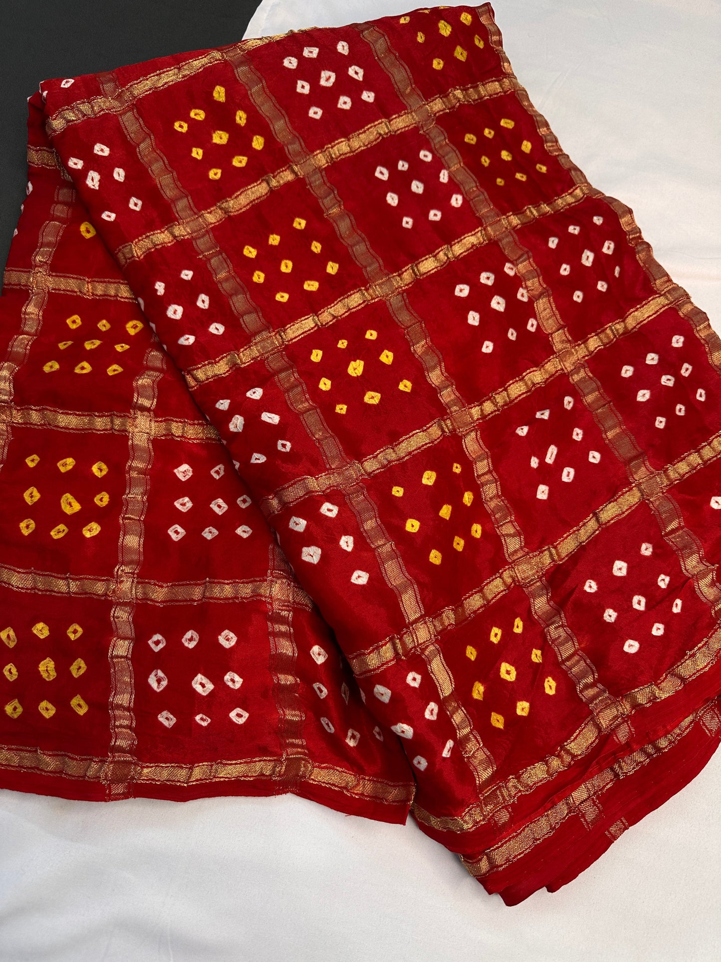 Bandhani Bhandej Gharchola Modal Silk Red Saree - 