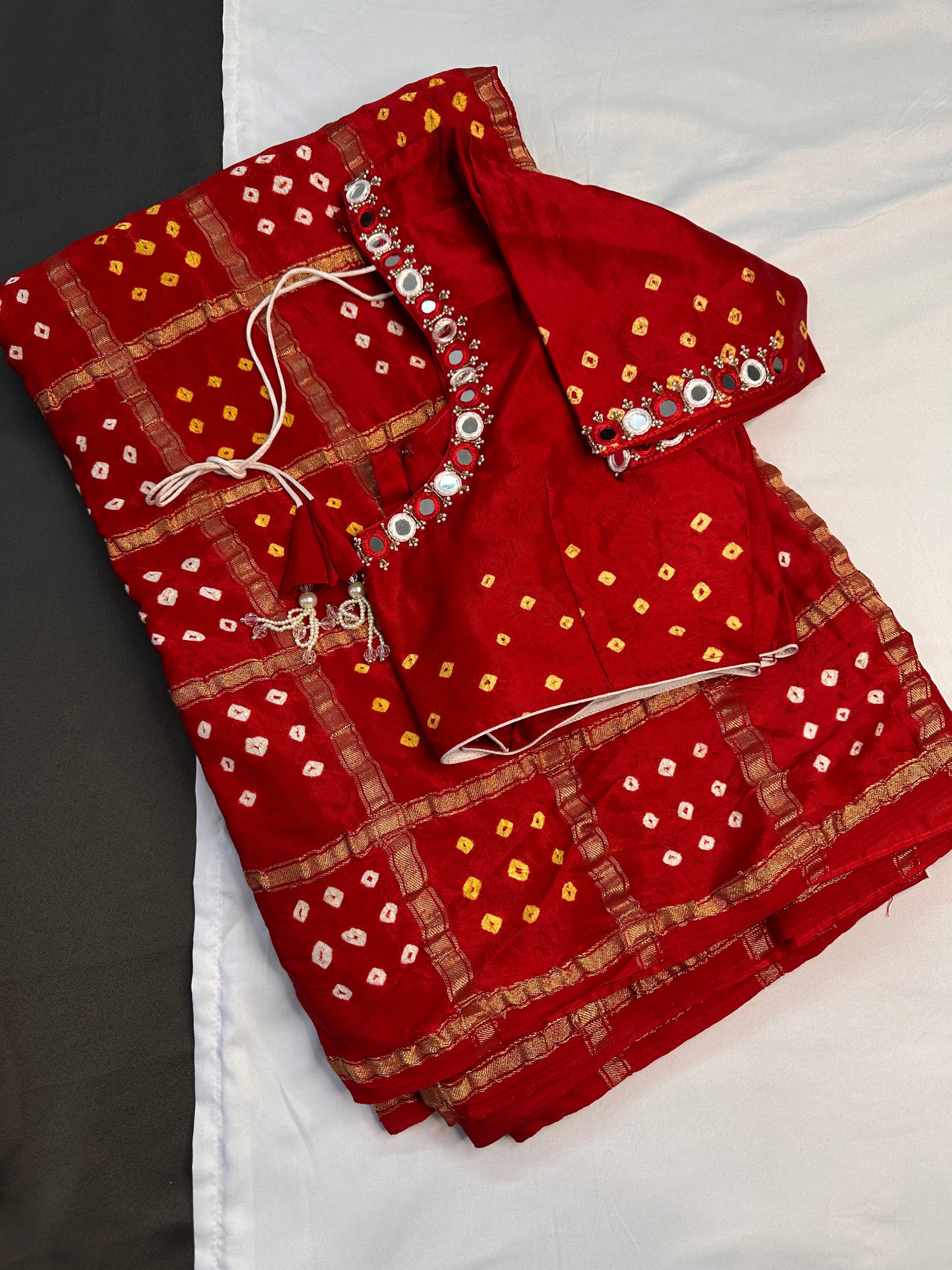 Bandhani Bhandej Gharchola Modal Silk Red Saree - 
