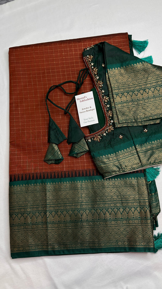 Semi Gadwal Silk Rust Brown Saree - 