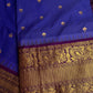Blue Purple Check Semi Gadwal Silk  Saree - 