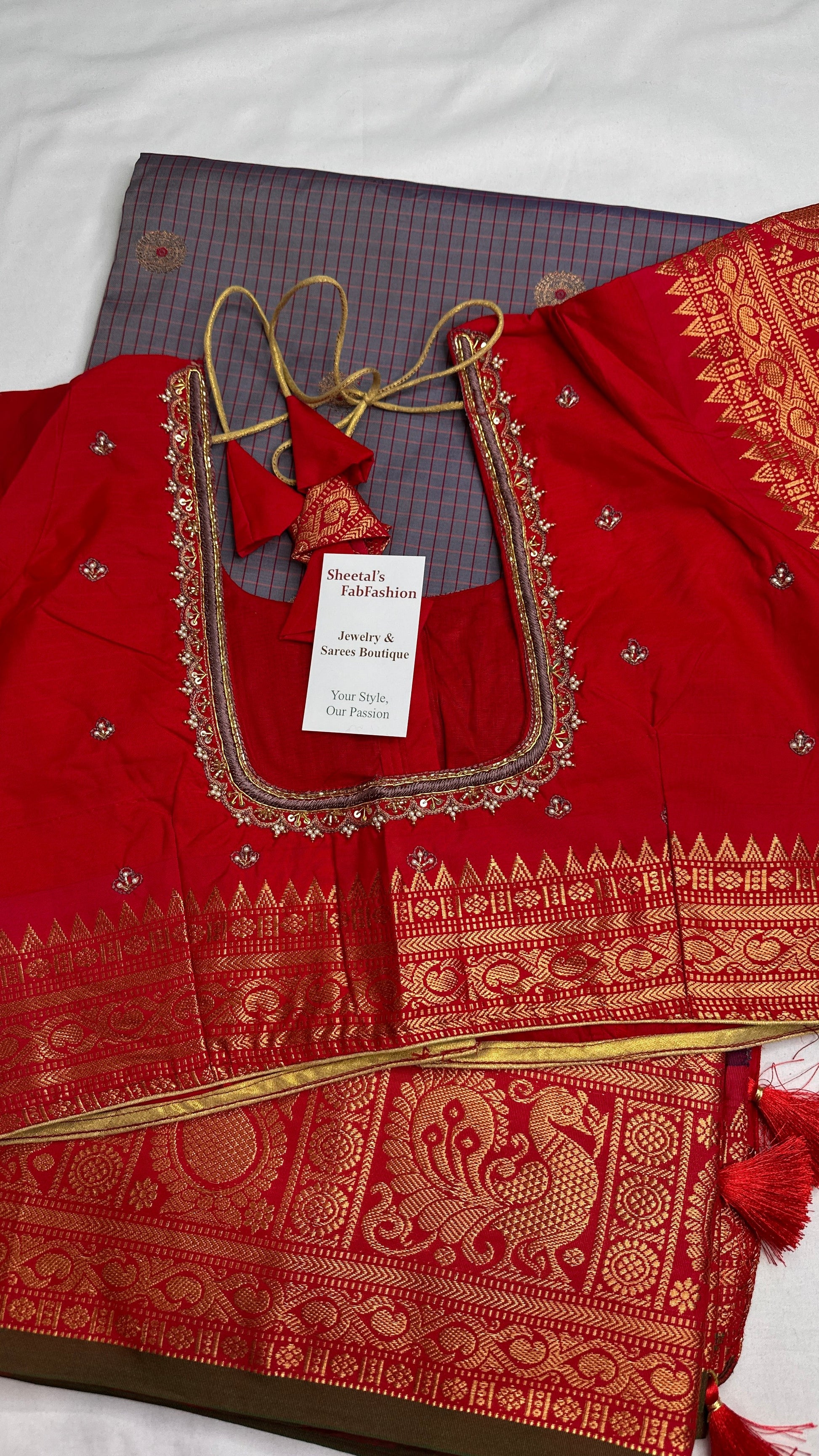 Blue Grey Check Semi Gadwal Silk  Saree - 