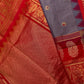 Blue Grey Check Semi Gadwal Silk  Saree - 