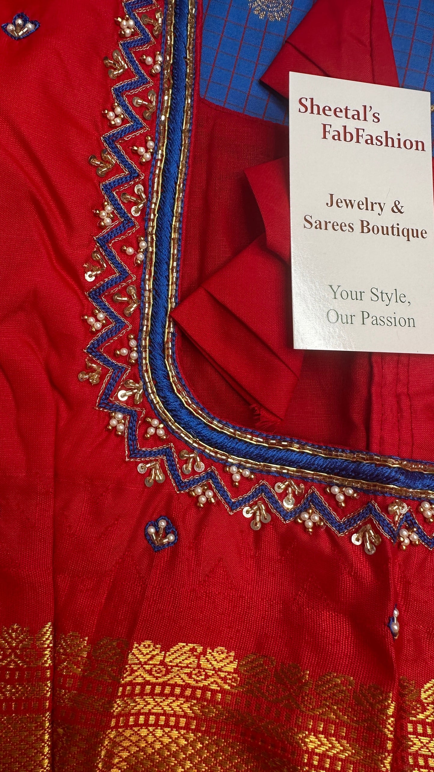 Blue Red Semi Gadwal Silk Saree - 