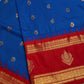 Blue Red Semi Gadwal Silk Saree - 