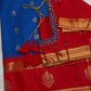 Blue Red Semi Gadwal Silk Saree - 