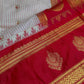 Cream Red Semi Gadwal Silk Saree - 
