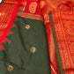 Green Red Check Semi Gadwal Silk  Saree - 