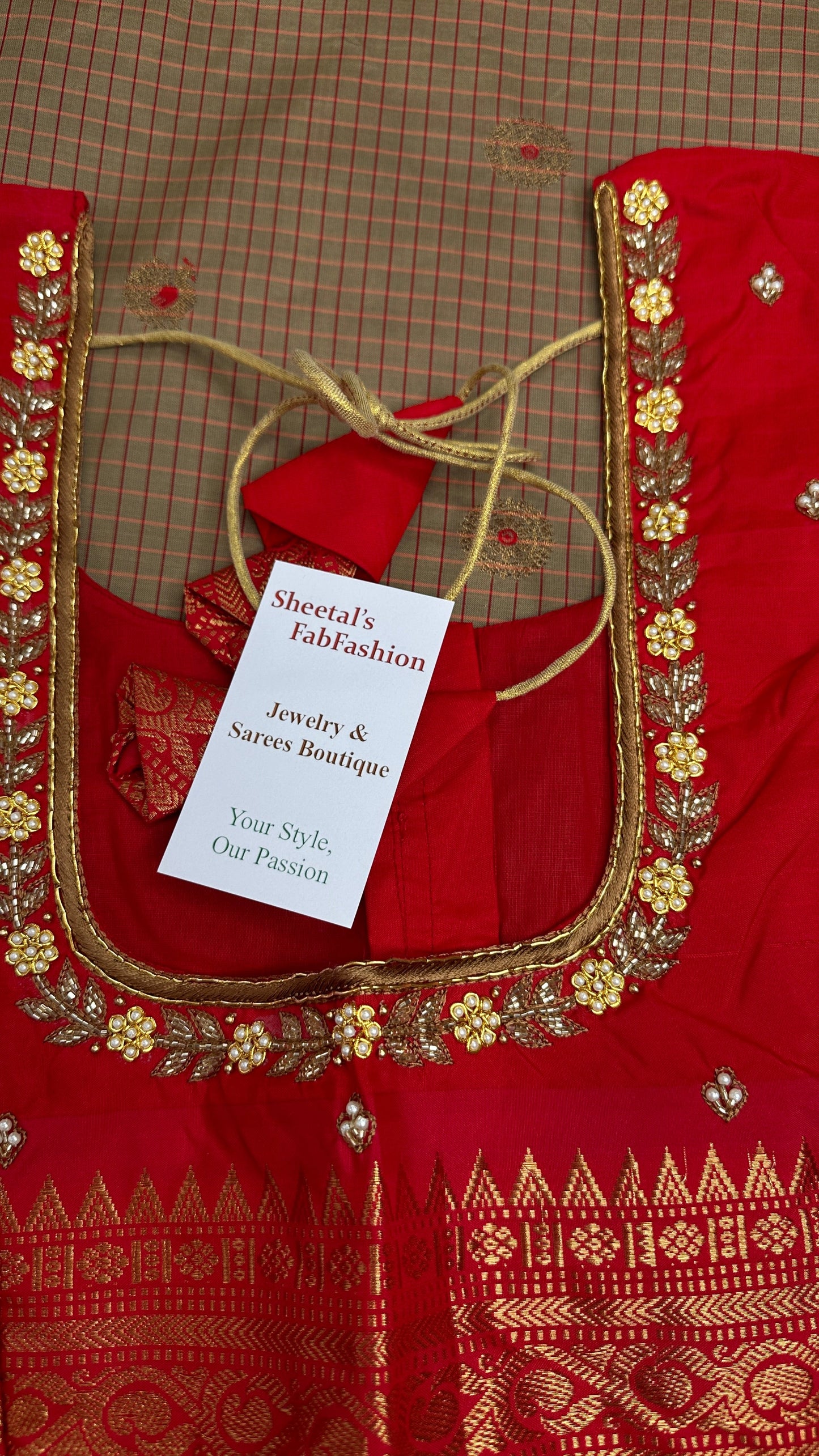 Green Red Check Semi Gadwal Silk  Saree - 