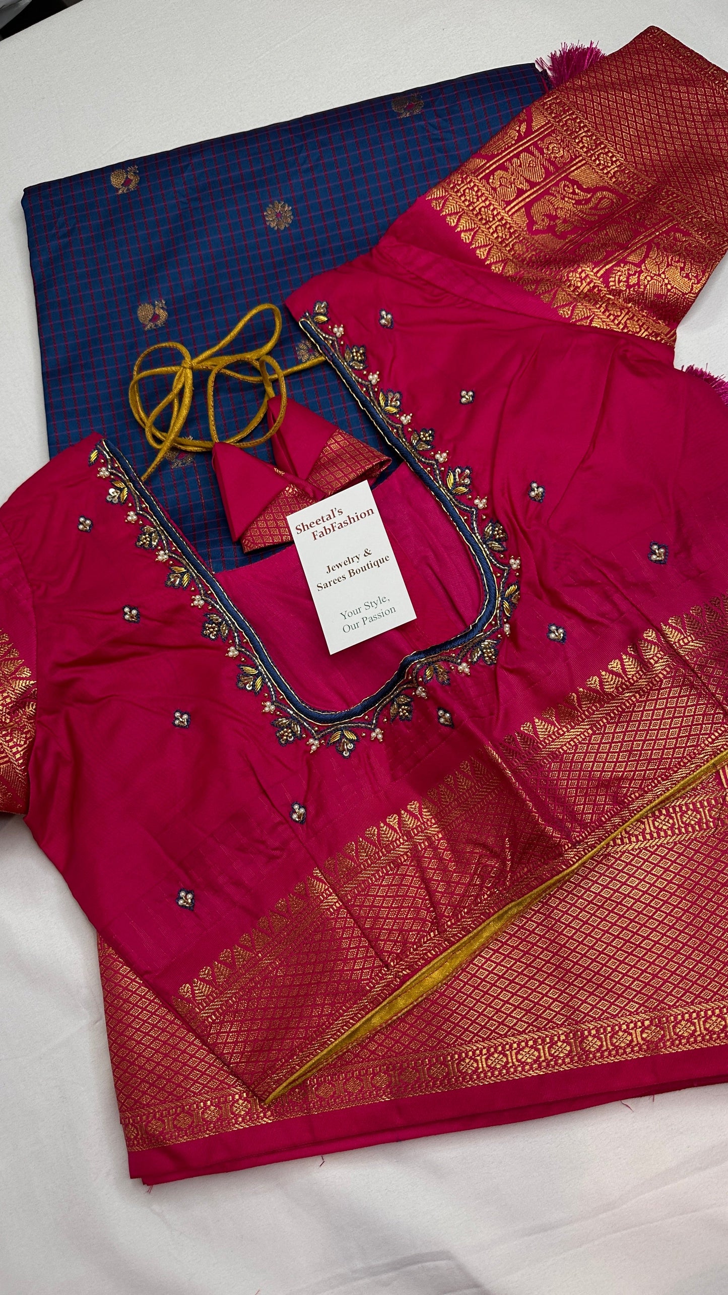 Blue Pink Check Semi Gadwal Silk  Saree - 