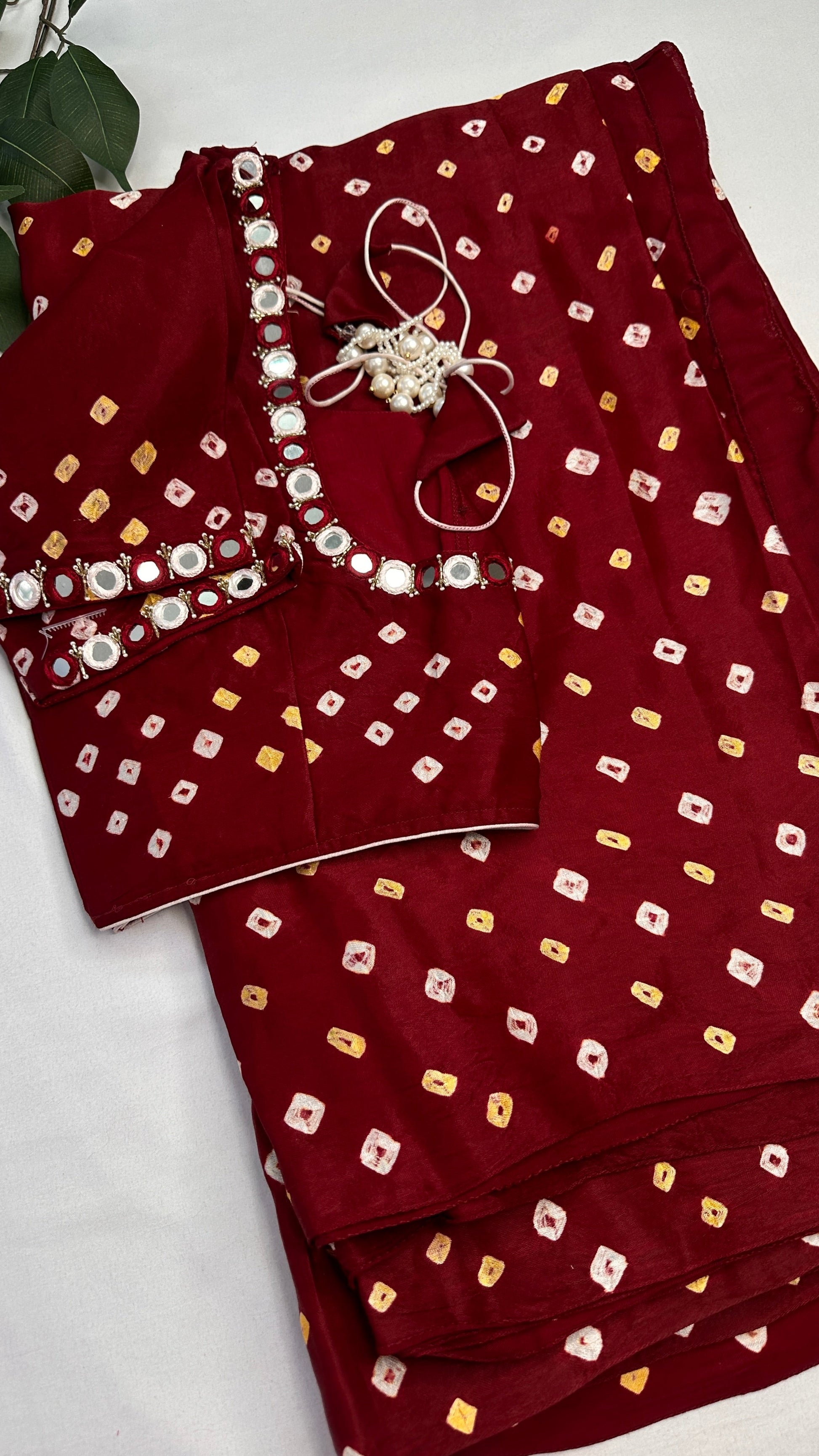 Bandhani Bhandej Maroon Red Modal Silk Saree - 