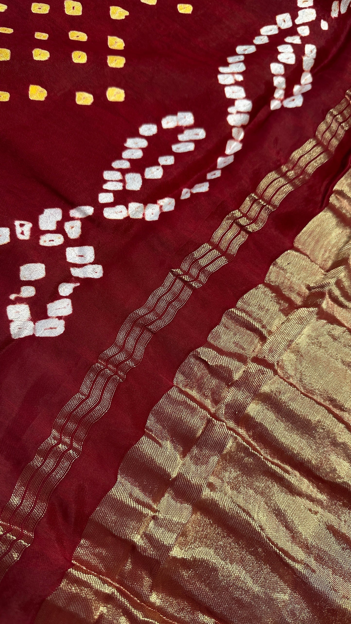 Bandhani Bhandej Maroon Red Modal Silk Saree - 