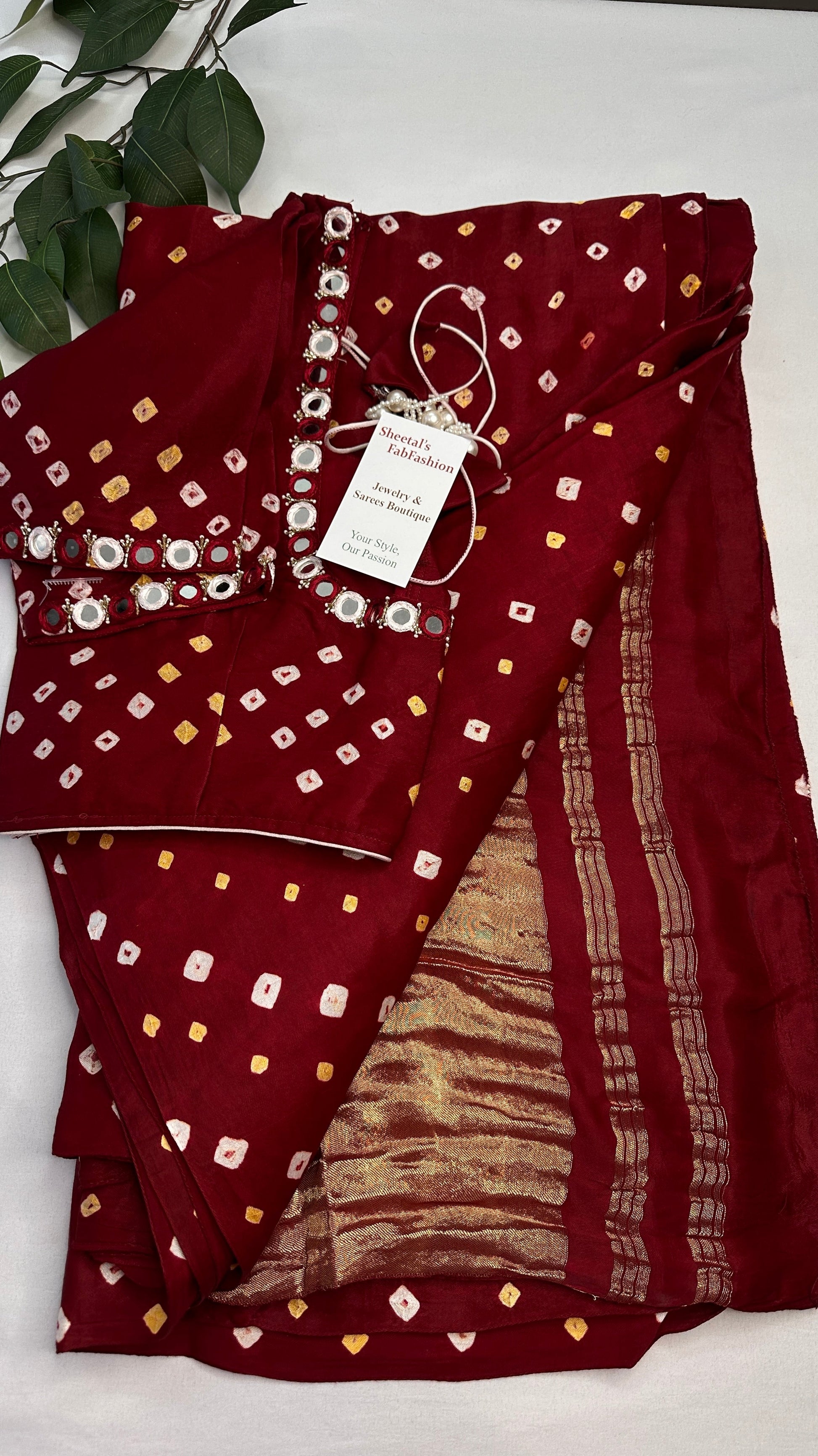 Bandhani Bhandej Maroon Red Modal Silk Saree - 