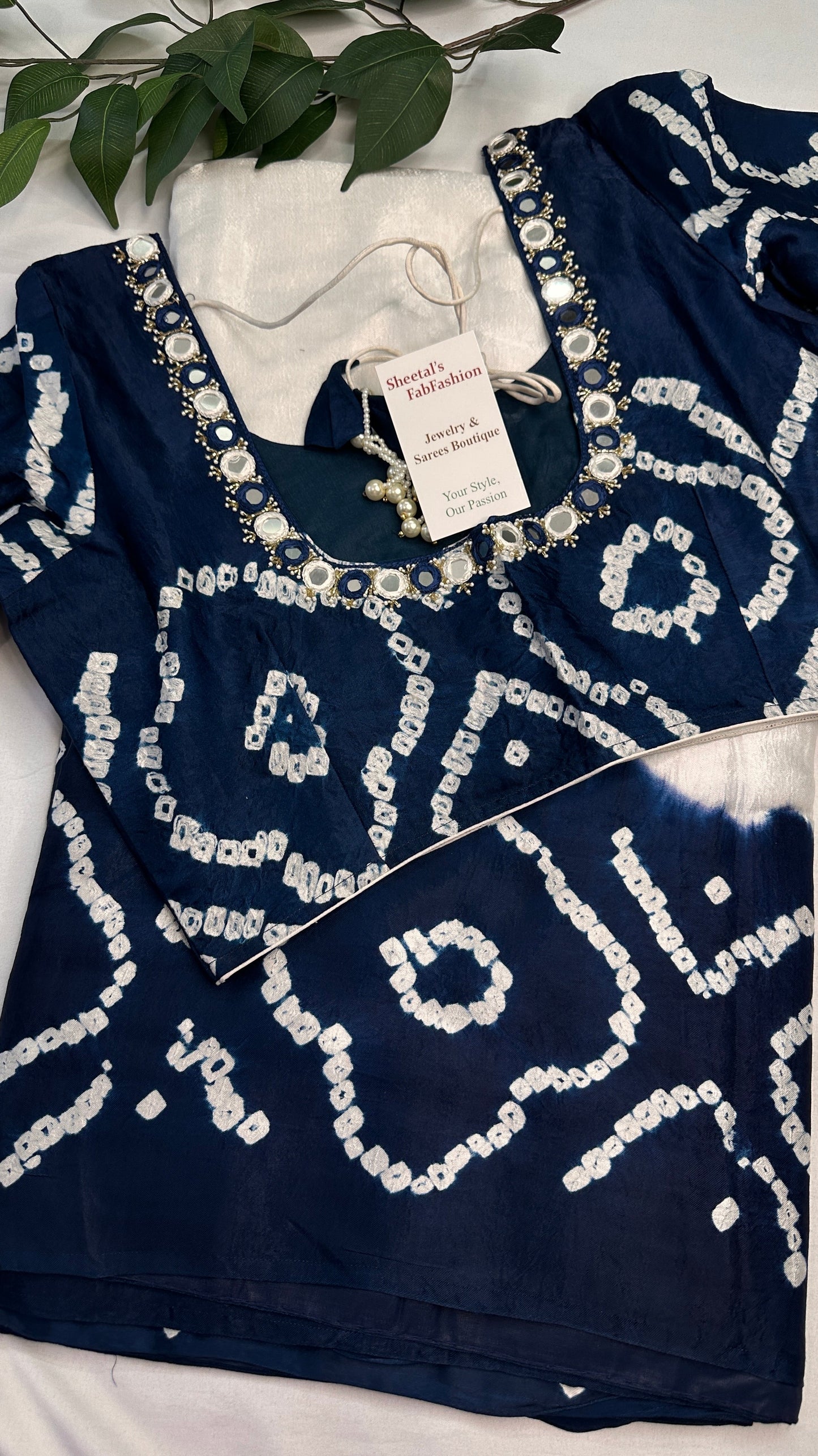 Bandhani Bhandej Half and Half White Blue modal Silk Saree - 