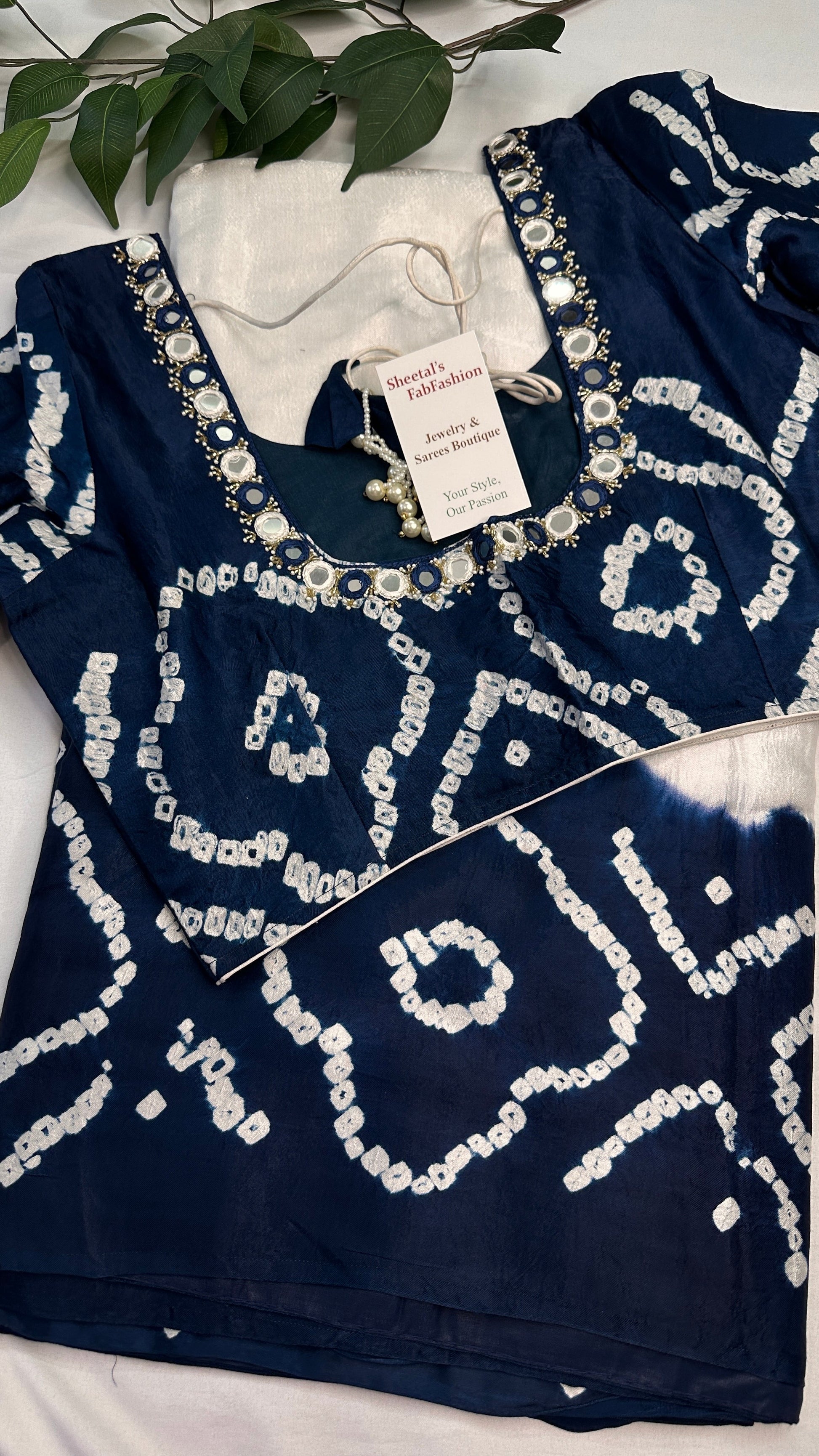 Bandhani Bhandej Half and Half White Blue modal Silk Saree - 