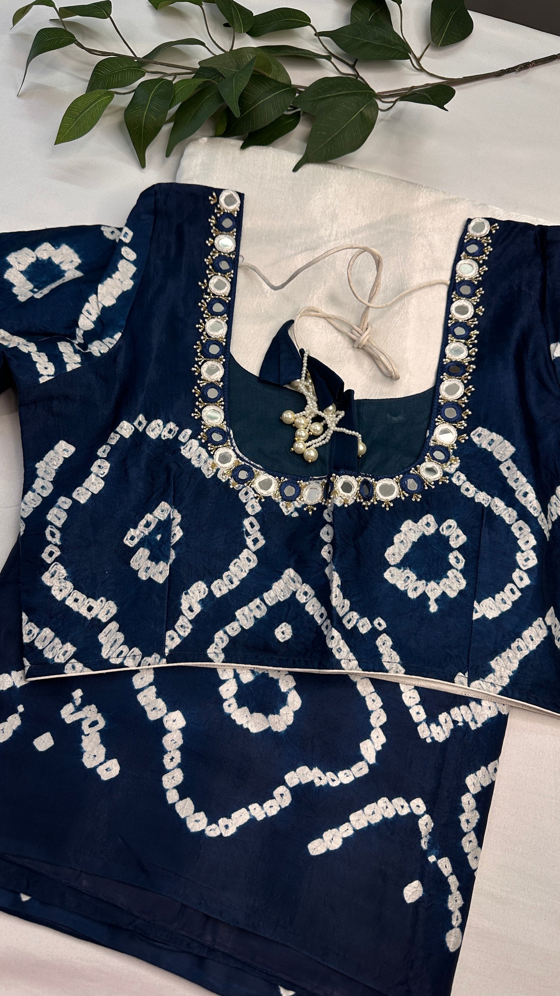 Bandhani Bhandej Half and Half White Blue modal Silk Saree - 