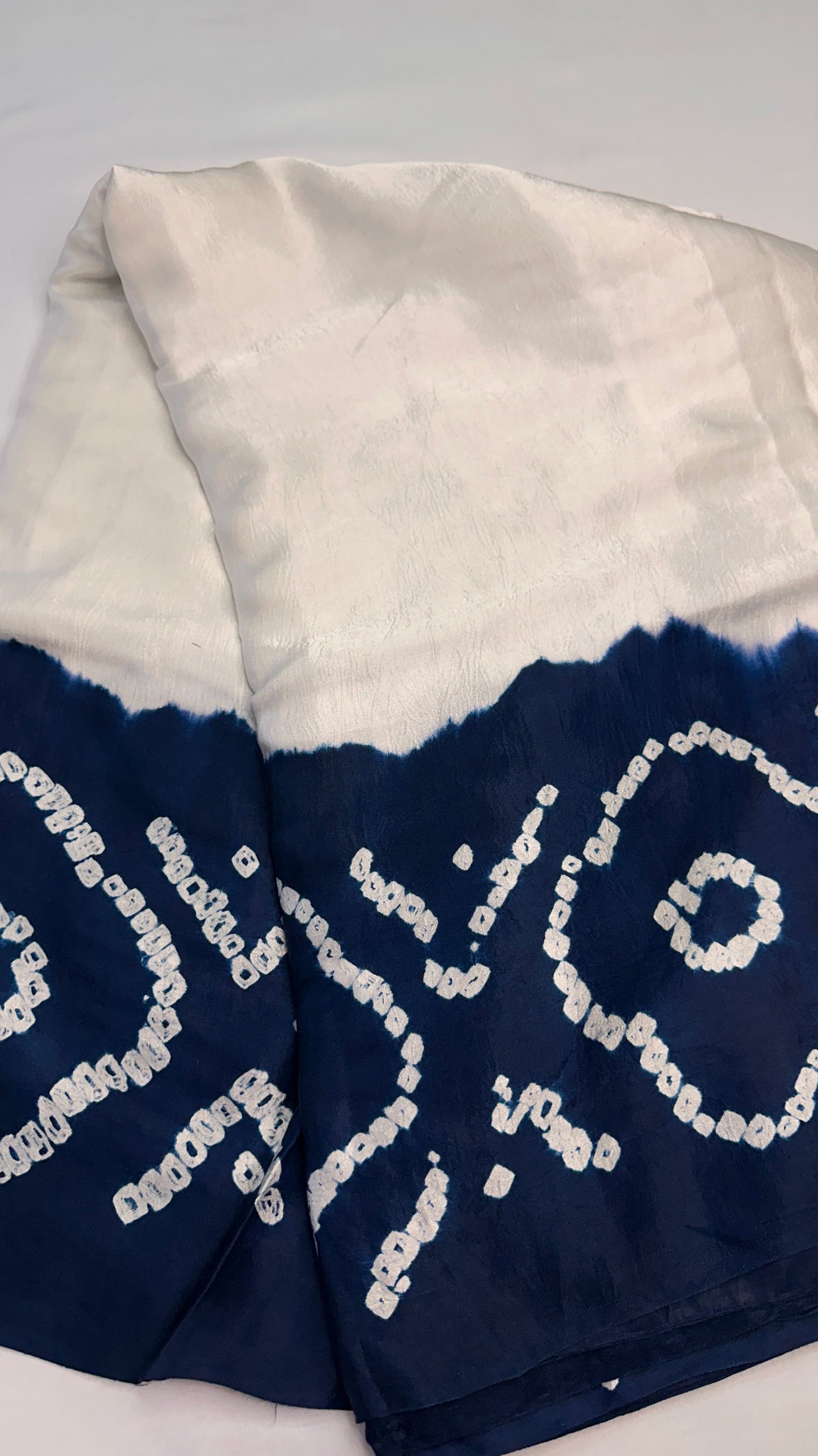 Bandhani Bhandej Half and Half White Blue modal Silk Saree - 
