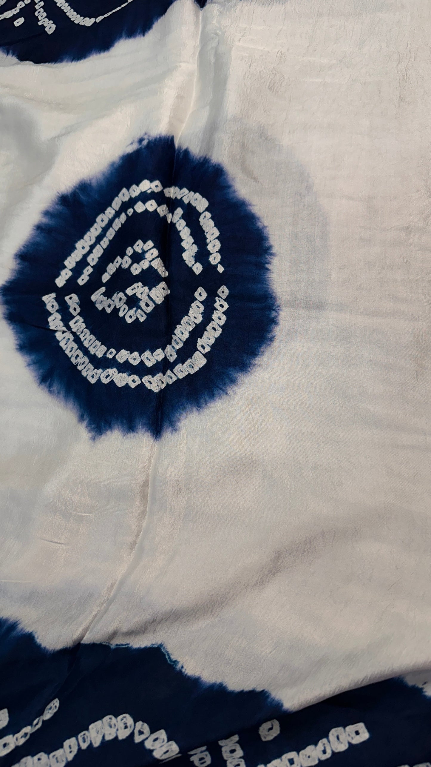 Bandhani Bhandej Half and Half White Blue modal Silk Saree - 