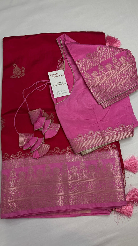 Pink Raw Mango Light Weight Silk Saree - 