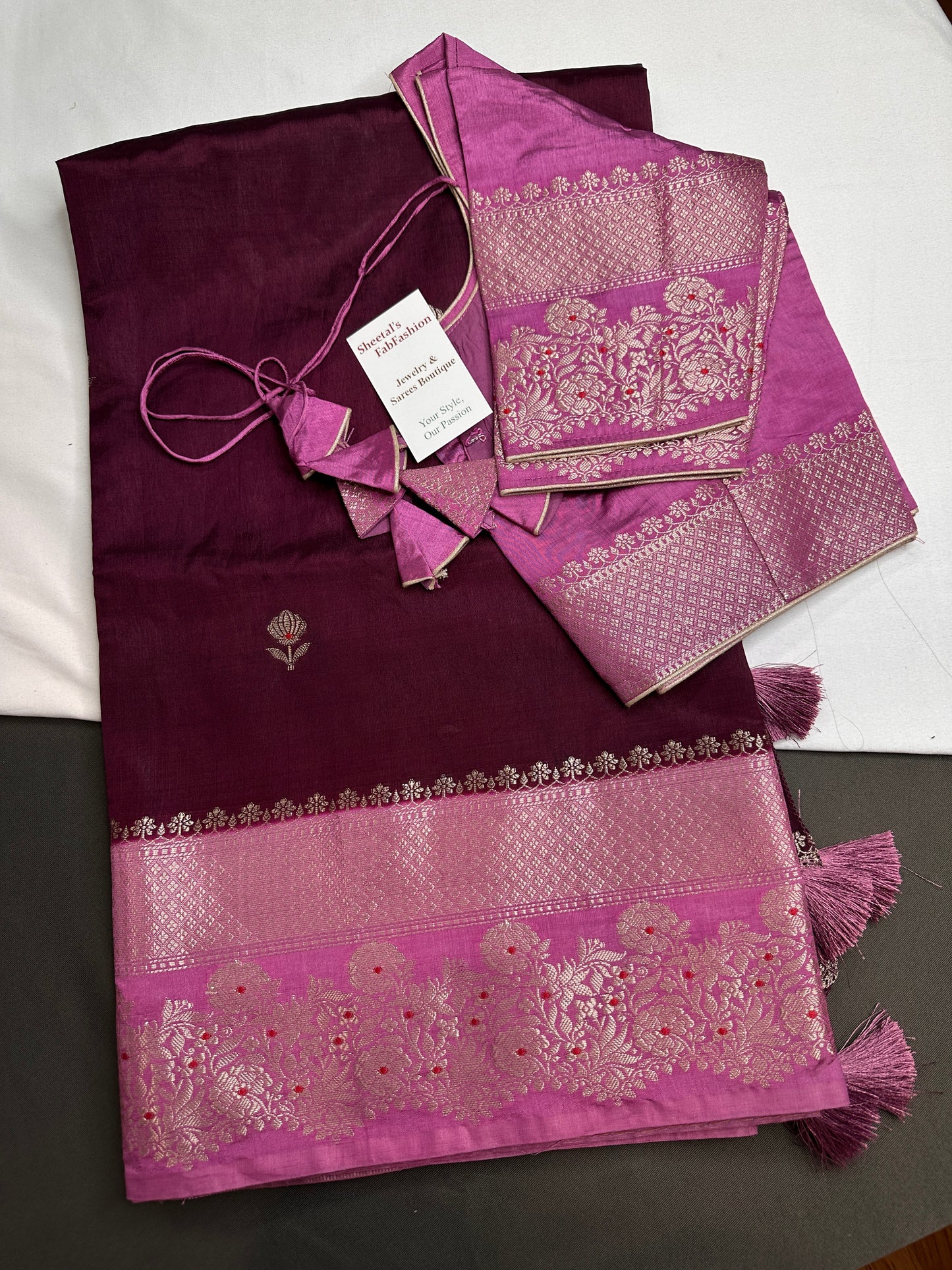 Purple Raw Mango Light Weight Silk Saree - 