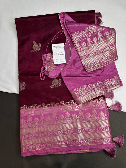 Magenata Pink Raw Mango Light Weight Silk Saree - 