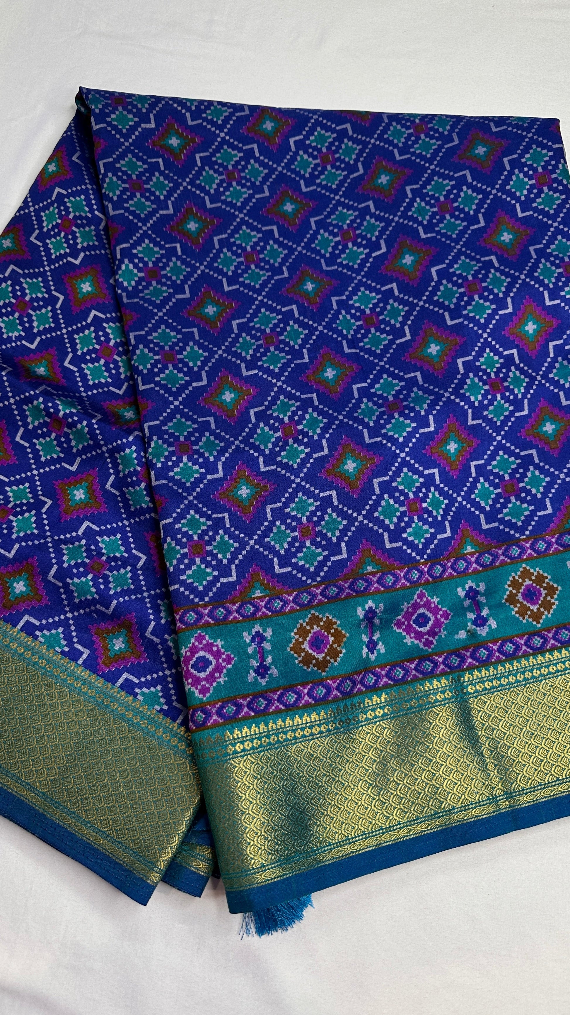 Blue Patola Ikkat Light Weight Silk Saree - 