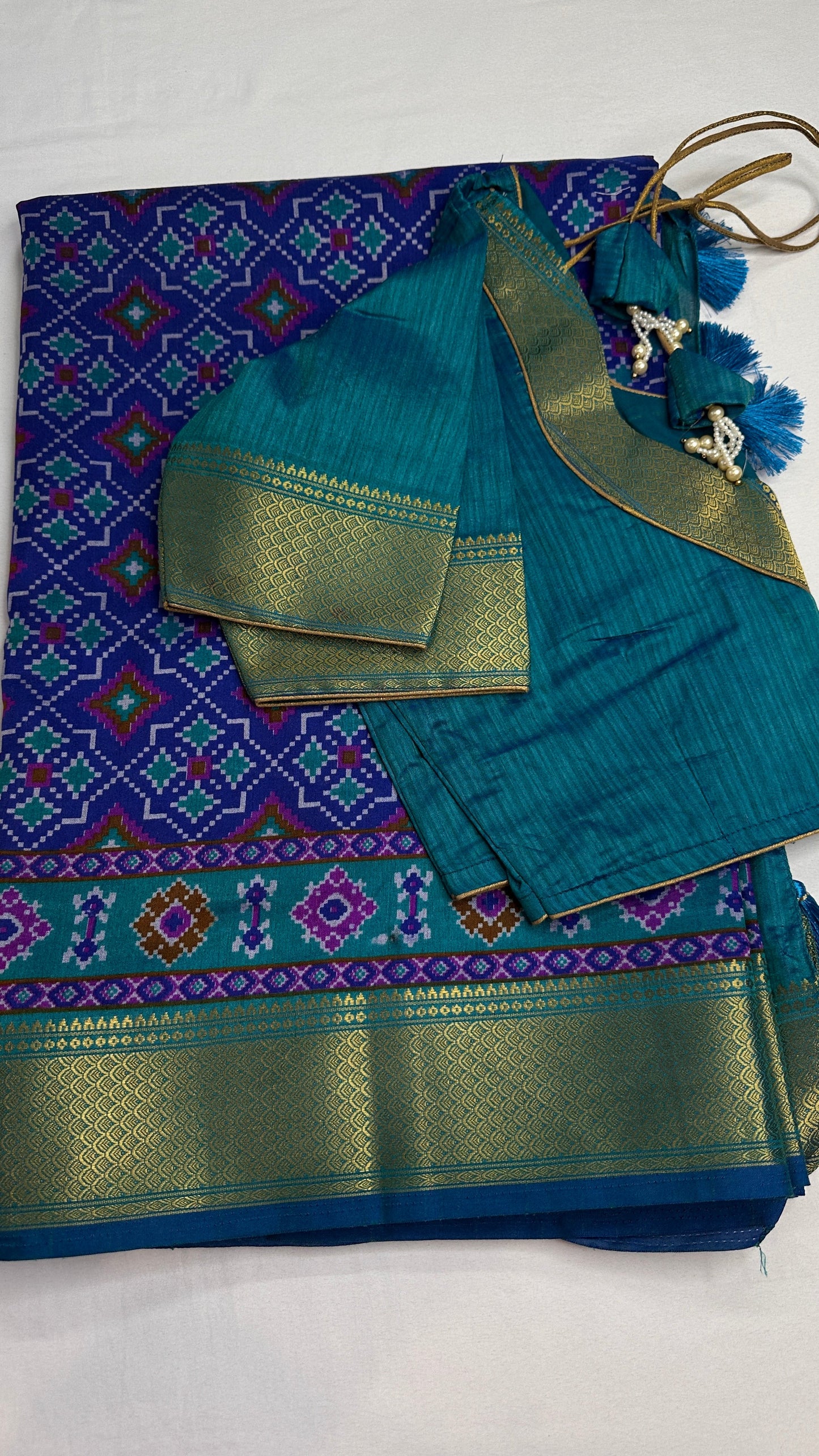 Blue Patola Ikkat Light Weight Silk Saree - 