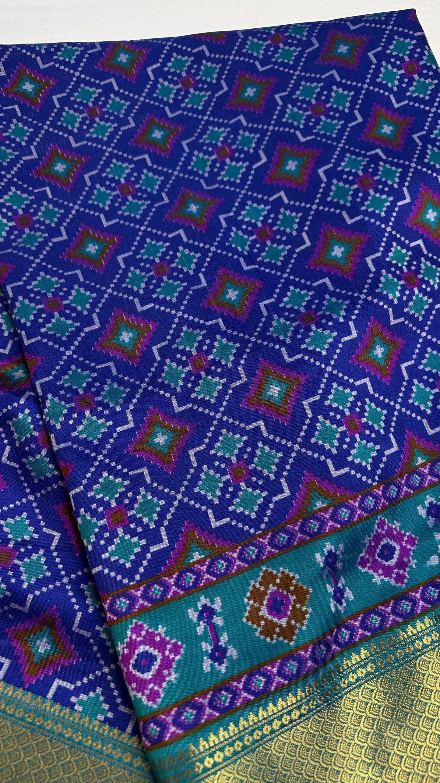 Blue Patola Ikkat Light Weight Silk Saree - 