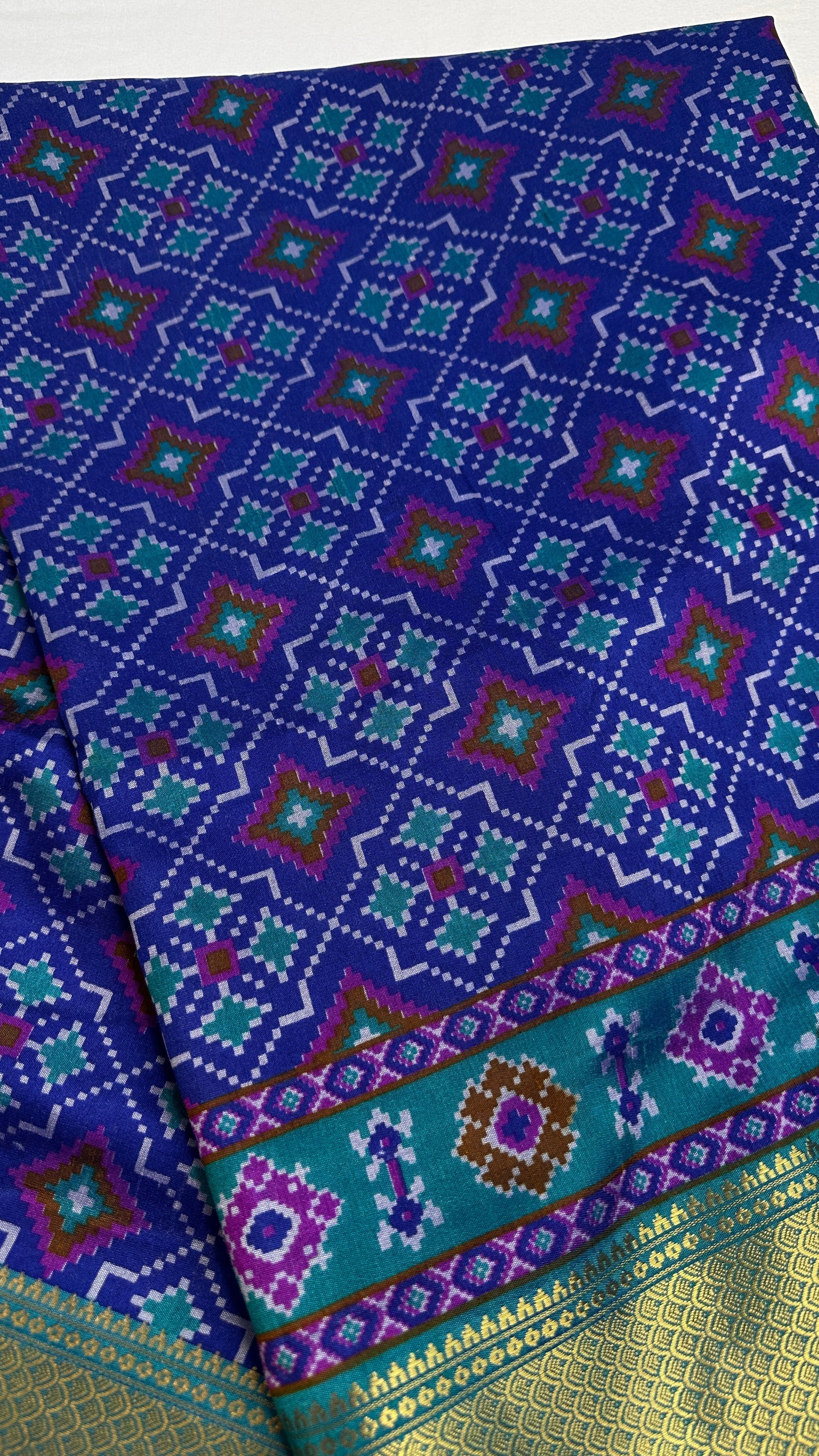 Blue Patola Ikkat Light Weight Silk Saree - 