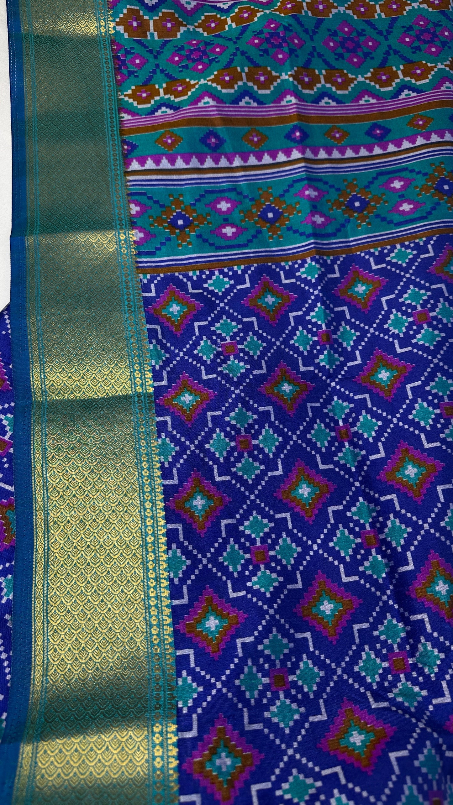 Blue Patola Ikkat Light Weight Silk Saree - 