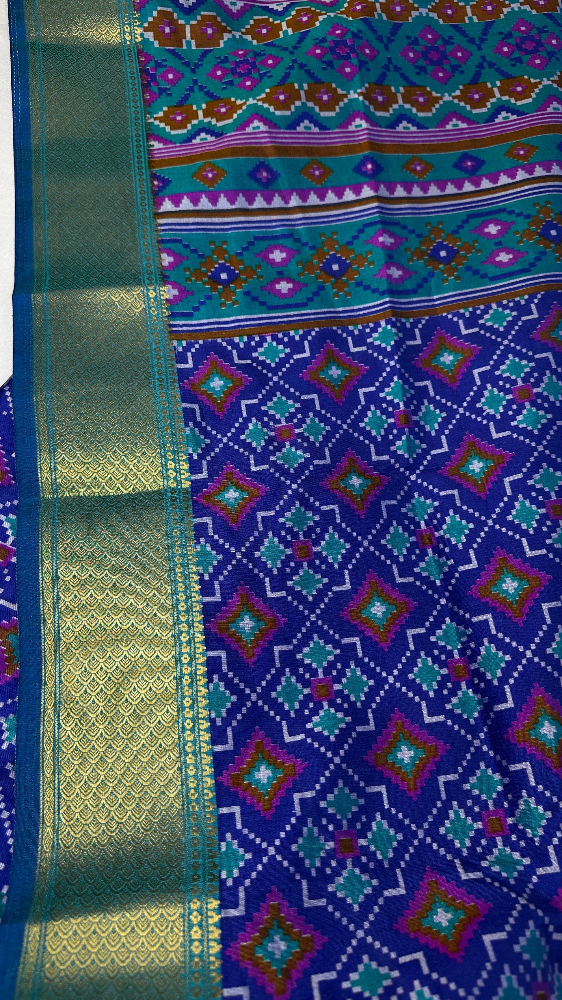 Blue Patola Ikkat Light Weight Silk Saree - 