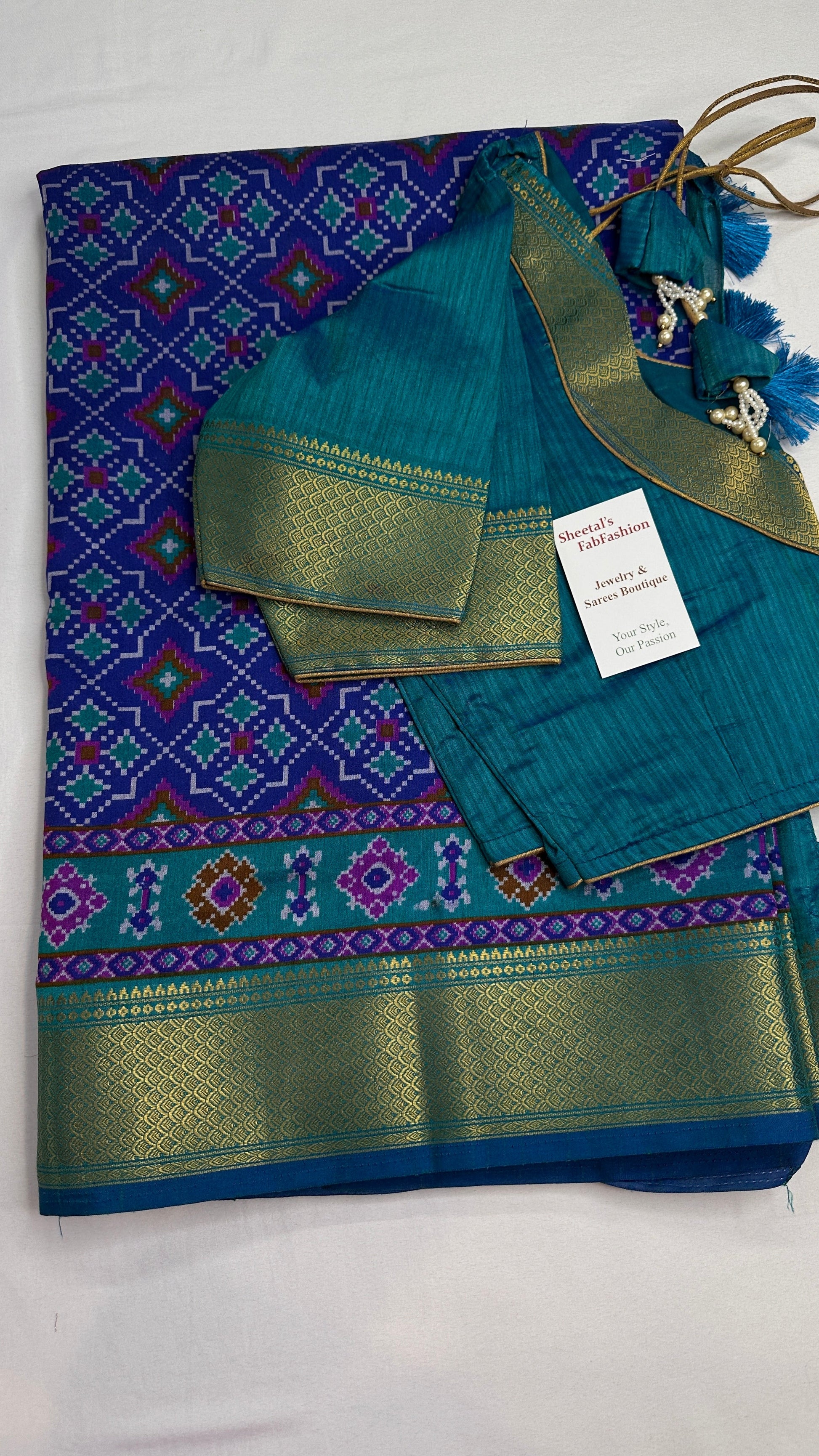 Blue Patola Ikkat Light Weight Silk Saree - 