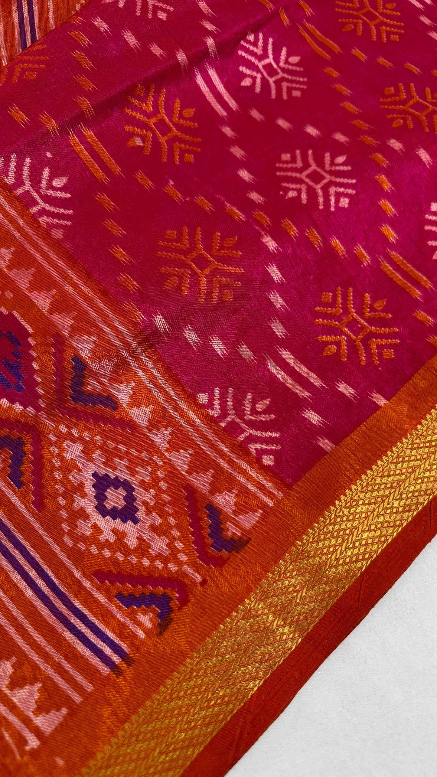 Pink Patola Ikkat Light Weight Silk Saree - 