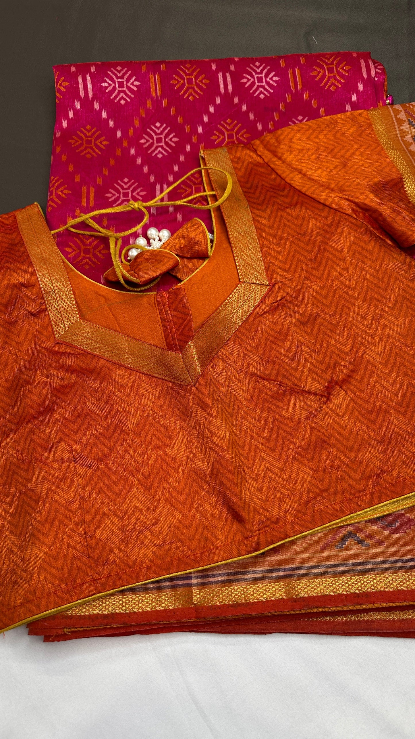 Pink Patola Ikkat Light Weight Silk Saree - 