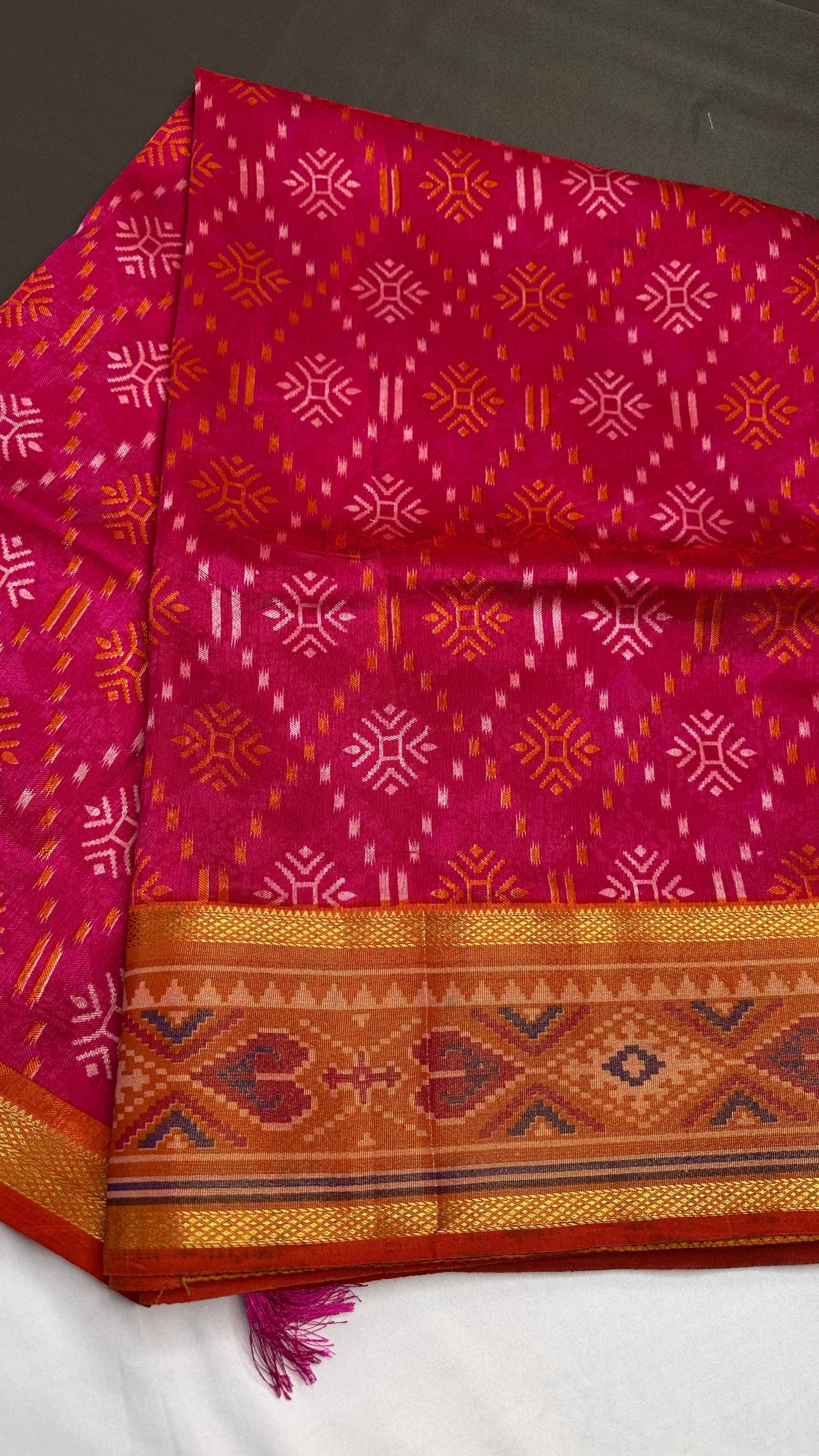 Pink Patola Ikkat Light Weight Silk Saree - 