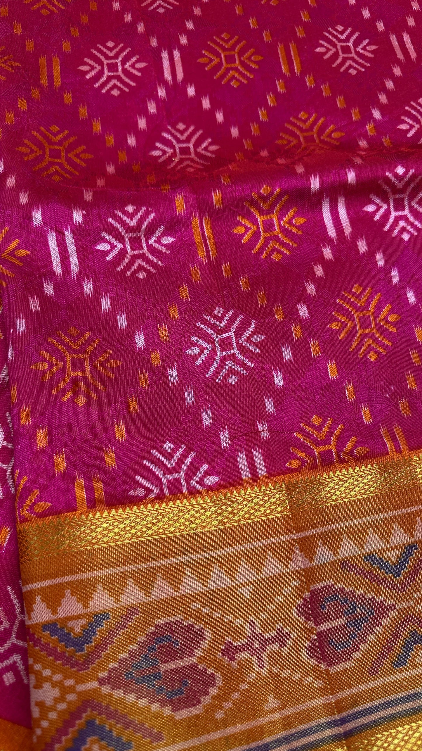 Pink Patola Ikkat Light Weight Silk Saree - 