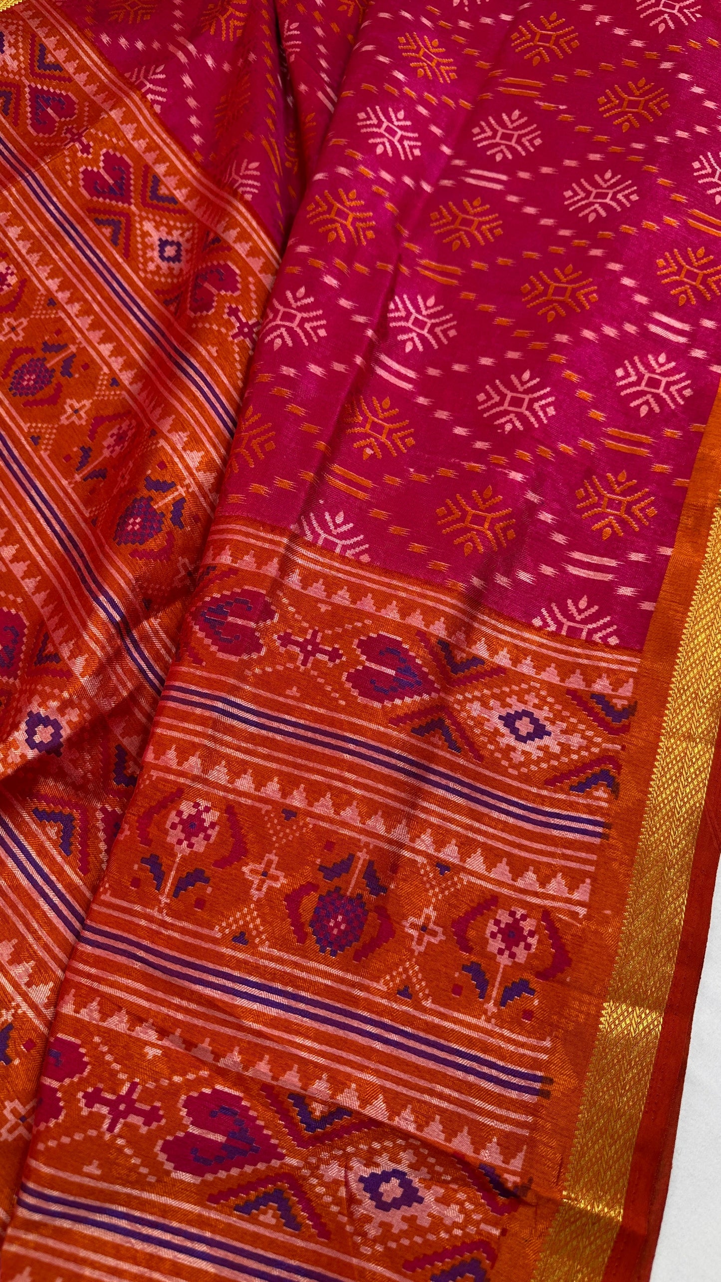 Pink Patola Ikkat Light Weight Silk Saree - 