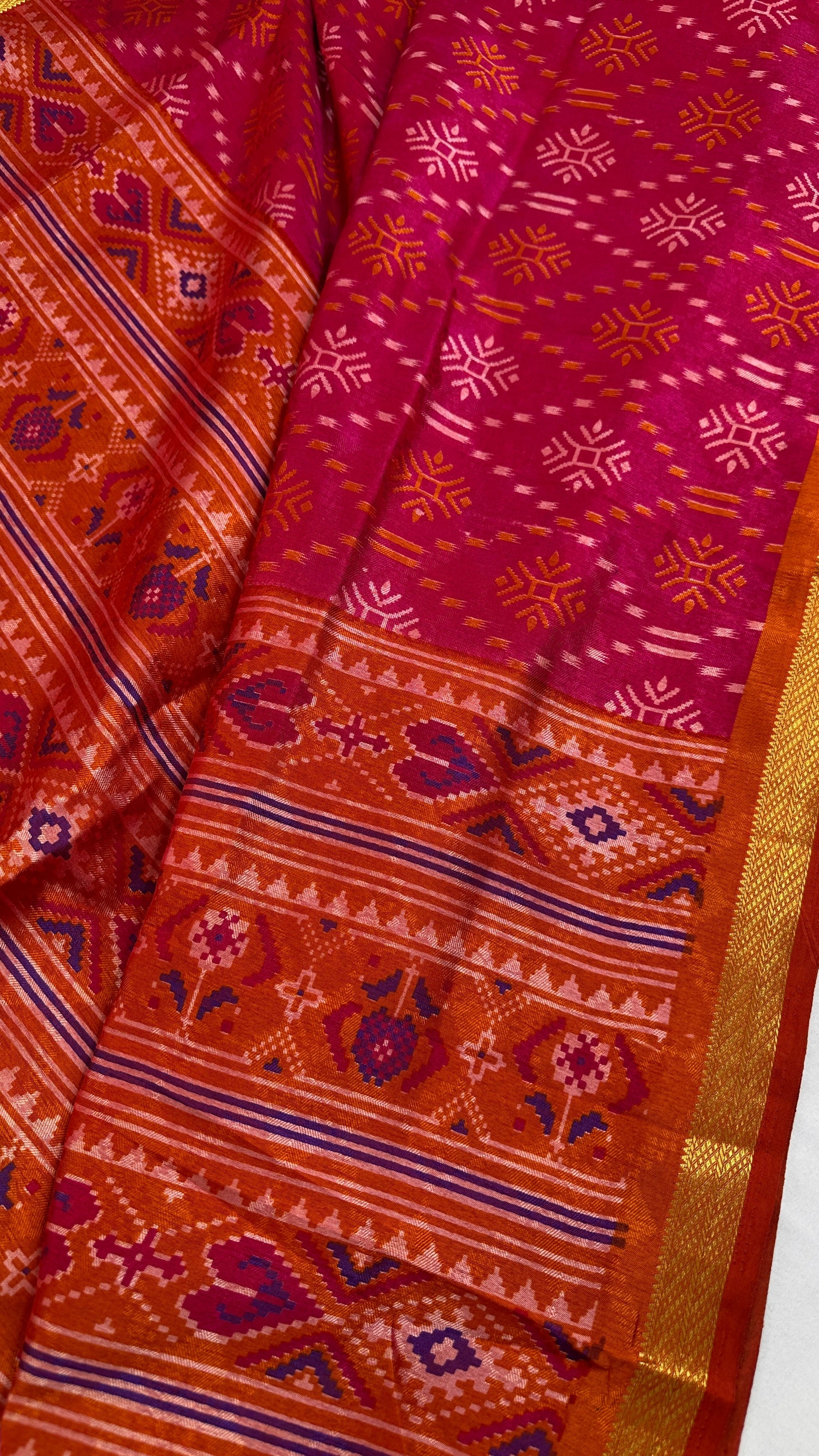 Pink Patola Ikkat Light Weight Silk Saree - 